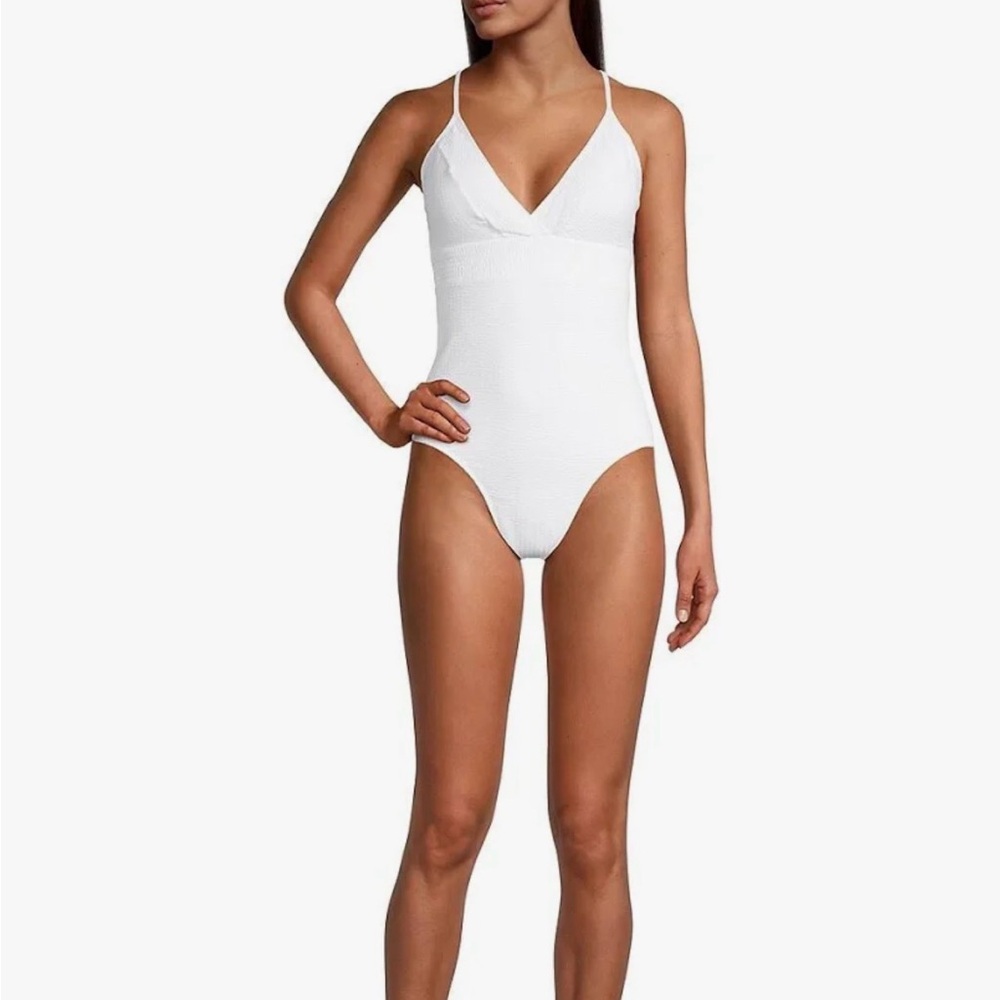 Vineyard Vines Swim Seersucker Sconset One Piece white Swimsuit Size Large